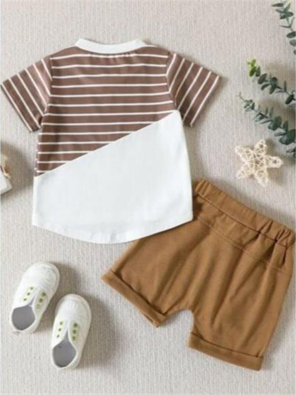 Children's Striped Color Block Casual Top and Shorts Set - Picture 11 of 11
